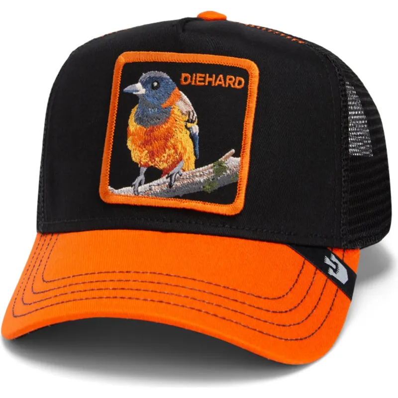 svart-och-orange-truckerkeps-fagel-the-diehard-bird-fab-farm-fran-goorin-bros