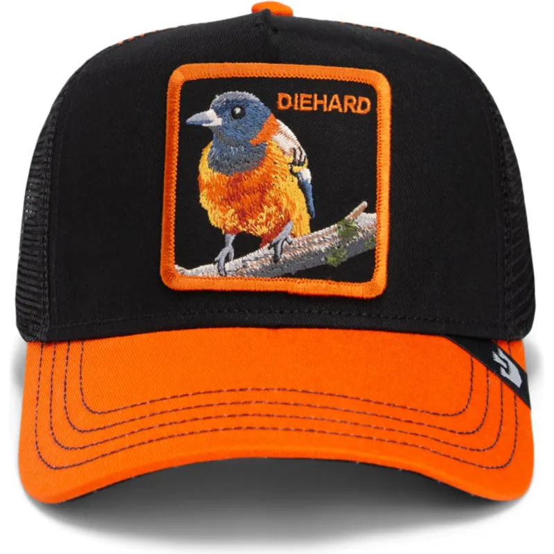 svart-och-orange-truckerkeps-fagel-the-diehard-bird-fab-farm-fran-goorin-bros