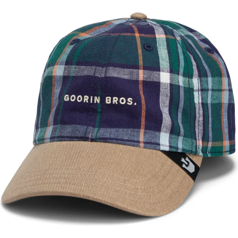 goorin-bros-curved-brim-hardly-working-papa-cap-madras-the-farm-marinbla-och-brun-snapback-keps