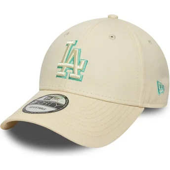 Beige justerbar böjd keps med grönt Los Angeles Dodgers MLB 9FORTY Team Outline-logo från New Era