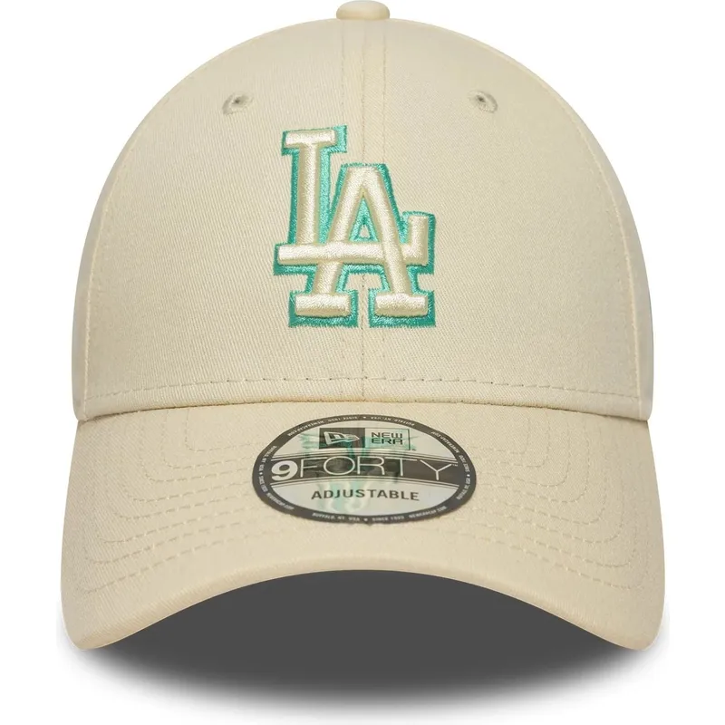 beige-bojd-justerbar-keps-med-gront-logotyp-9forty-team-outline-fran-los-angeles-dodgers-mlb-av-new-era