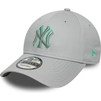 New Era New York Yankees MLB 9FORTY Team Outline grå justerbar böjd keps med grå logotyp