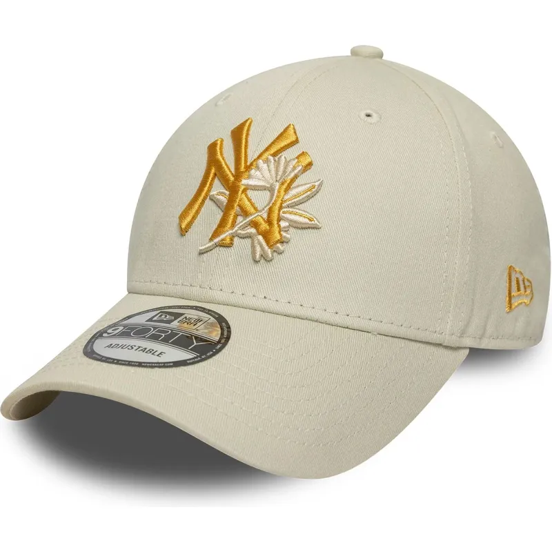 beige-bojd-justerbar-keps-med-gul-logotyp-9forty-floral-icon-fran-new-york-yankees-mlb-av-new-era