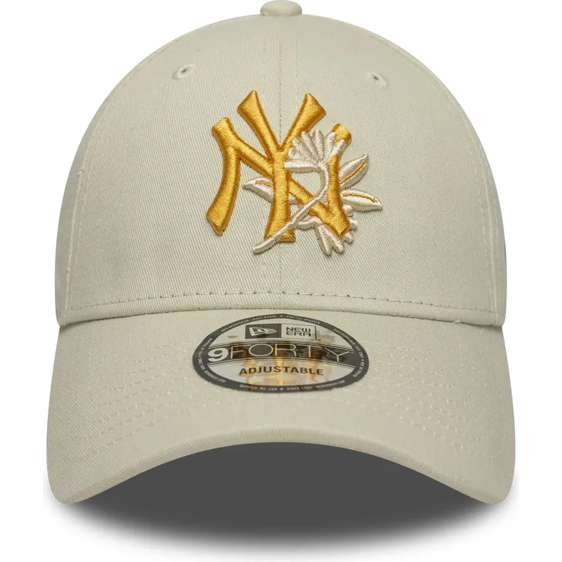 beige-bojd-justerbar-keps-med-gul-logotyp-9forty-floral-icon-fran-new-york-yankees-mlb-av-new-era