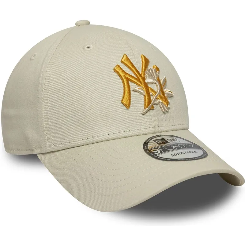 beige-bojd-justerbar-keps-med-gul-logotyp-9forty-floral-icon-fran-new-york-yankees-mlb-av-new-era