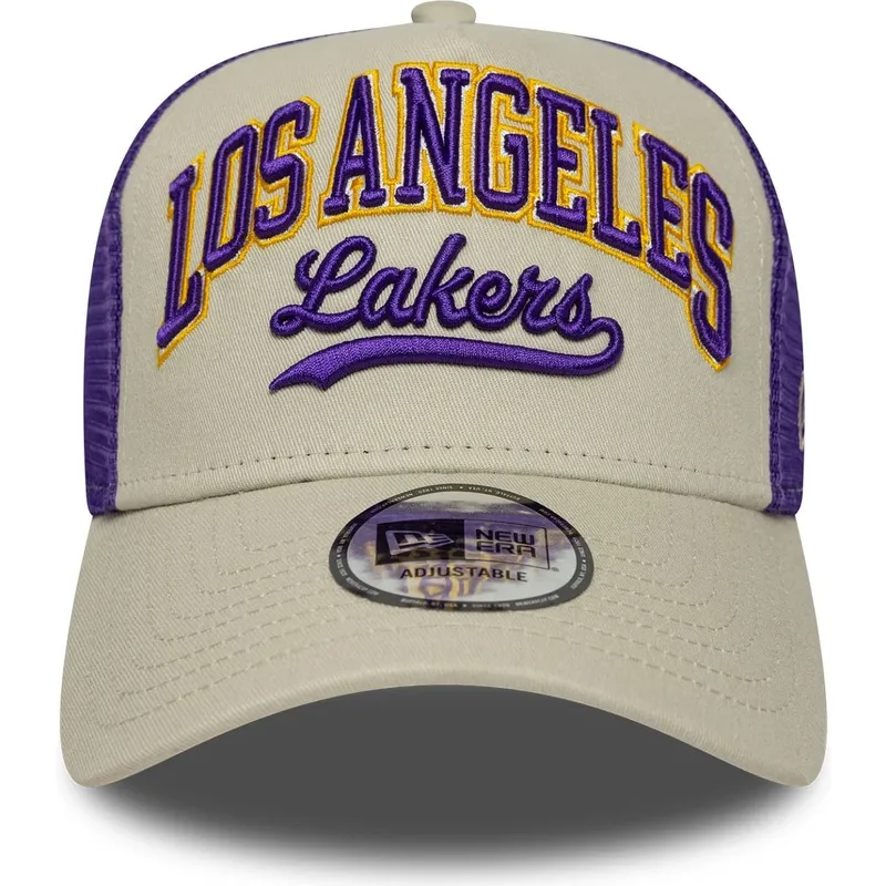 gorra-trucker-beige-och-lila-e-frame-script-los-angeles-lakers-nba-fran-new-era