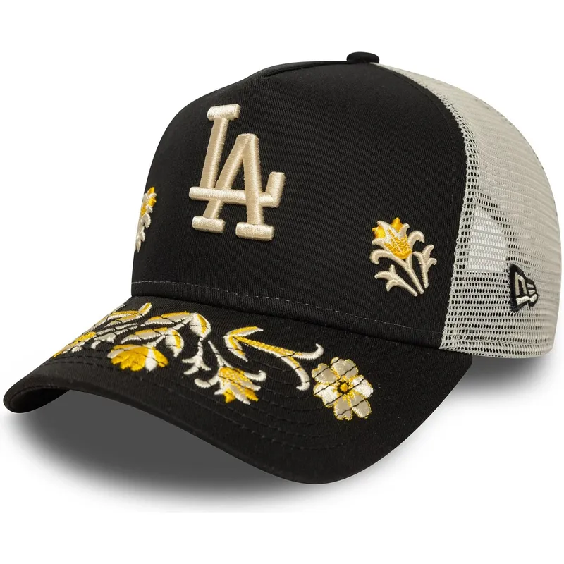 svart-trucker-keps-a-frame-floral-icon-fran-los-angeles-dodgers-mlb-av-new-era