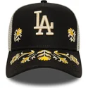 svart-trucker-keps-a-frame-floral-icon-fran-los-angeles-dodgers-mlb-av-new-era