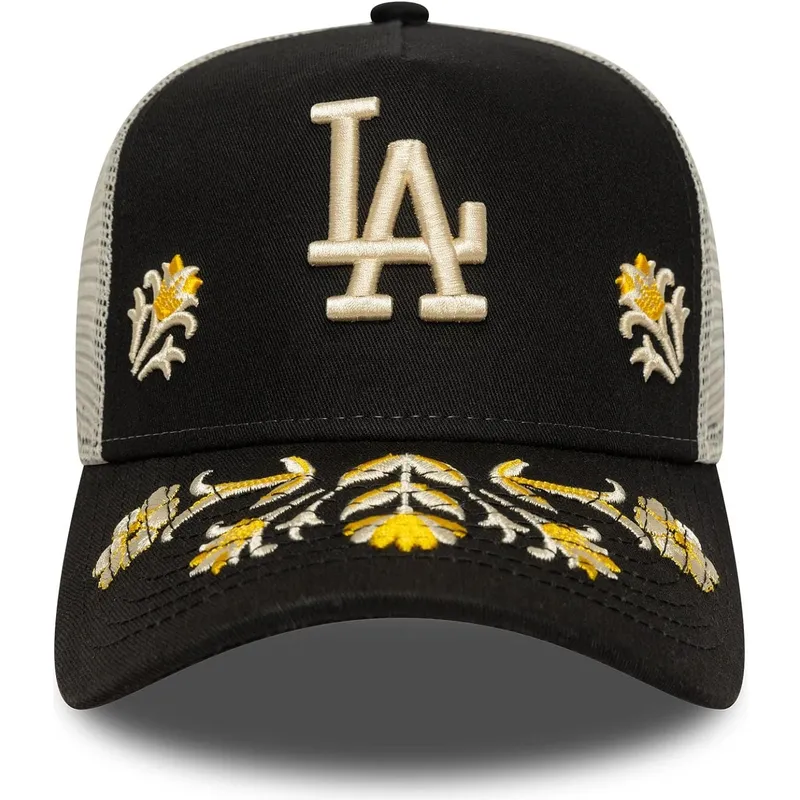 svart-trucker-keps-a-frame-floral-icon-fran-los-angeles-dodgers-mlb-av-new-era