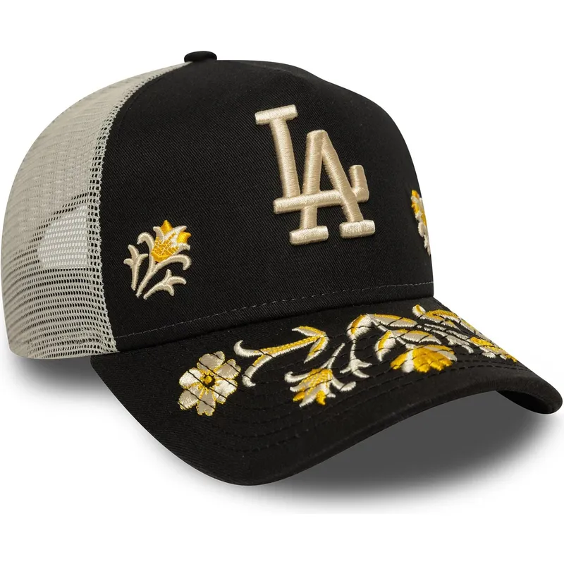 svart-trucker-keps-a-frame-floral-icon-fran-los-angeles-dodgers-mlb-av-new-era