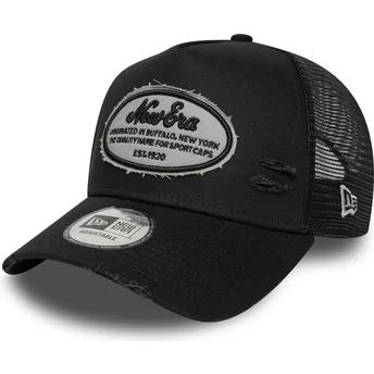 New Era svart truckerkeps A Frame Oval Distress Patch