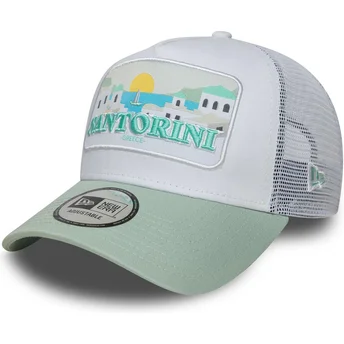 New Era Santorini Greece A Frame Summer vit och grön truckerkeps