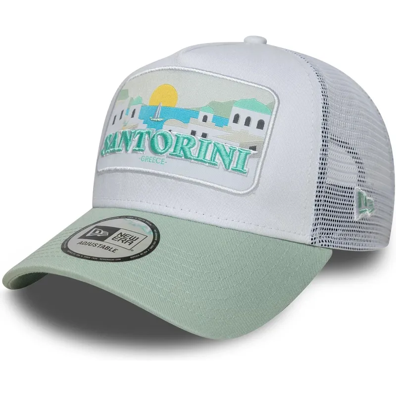 vit-och-gron-trucker-keps-santorini-greece-a-frame-summer-fran-new-era