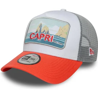 New Era vit och orange Capri Italy A Frame Summer truckerkeps
