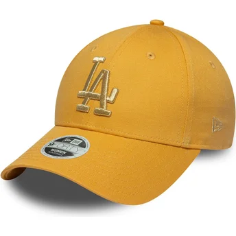 Justerbar gul böjd keps för kvinnor 9FORTY Metallic Logo Los Angeles Dodgers MLB från New Era