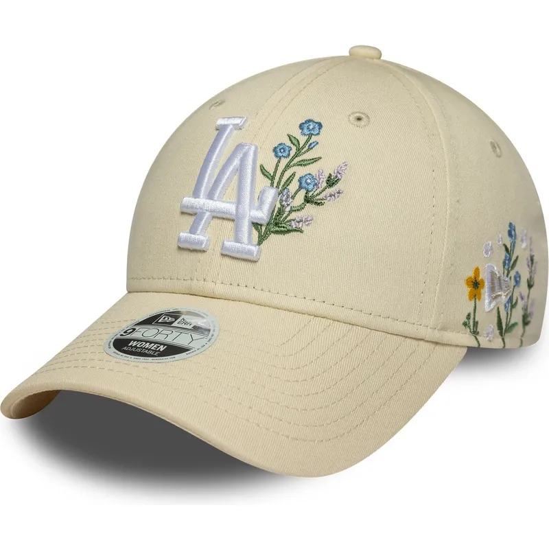 beige-justerbar-kurvad-keps-for-dam-9forty-floral-icon-fran-los-angeles-dodgers-mlb-av-new-era