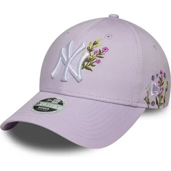 New Era New York Yankees MLB 9FORTY Floral Icon justerbar lila kurvad keps för dam
