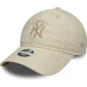 bojd-beige-justerbar-keps-for-dam-med-beige-logotyp-9twenty-linen-fran-new-york-yankees-mlb-av-new-era