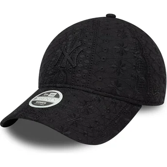 Svart böjd justerbar keps för dam med svart logotyp 9TWENTY Broderie från New York Yankees MLB av New Era
