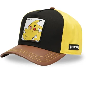 Snapback-keps med böjd skärm i svart, gult och brunt Pikachu PMK6 PIK Pokémon från Capslab