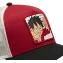 capslab-one-piece-op5-red-monkey-d-luffy-rod-vit-och-svart-truckerkeps