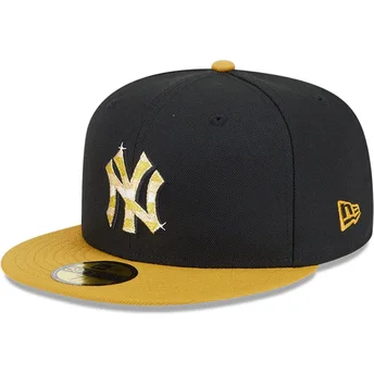 New Era New York Yankees MLB 59FIFTY Day svart och gul justerbar flat keps med guldlogotyp