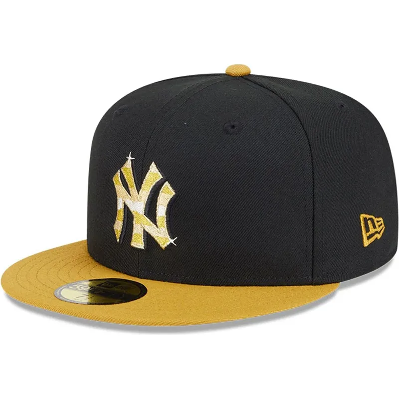svart-och-gul-platt-keps-med-justerbar-passform-och-gyllene-59fifty-day-logotyp-fran-new-york-yankees-mlb-av-new-era