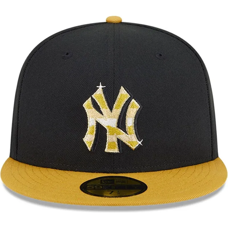 svart-och-gul-platt-keps-med-justerbar-passform-och-gyllene-59fifty-day-logotyp-fran-new-york-yankees-mlb-av-new-era