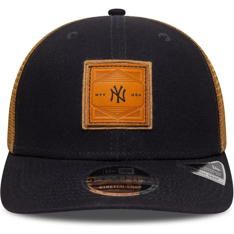 new-york-yankees-mlb-new-era-9seventy-stretch-snap-djuppraglad-logotyp-marinbla-och-brun-truckerkeps