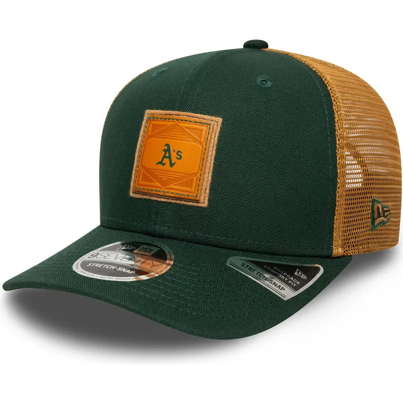 gron-och-brun-trucker-keps-9seventy-stretch-snap-debossed-logo-fran-oakland-athletics-mlb-av-new-era