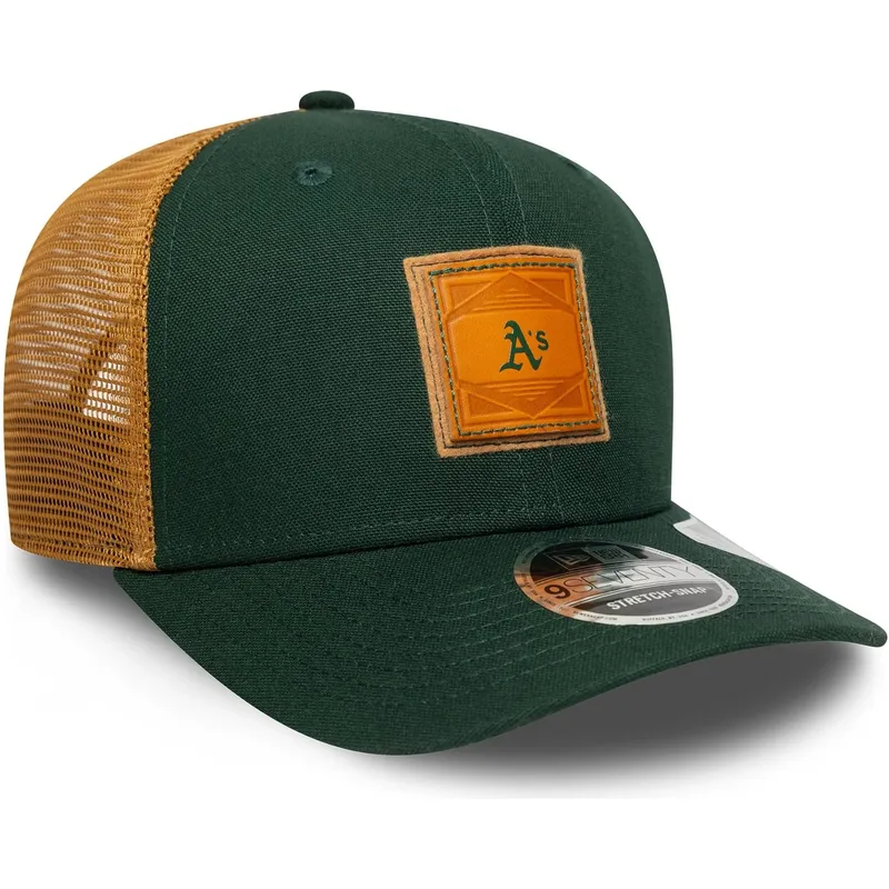 gron-och-brun-trucker-keps-9seventy-stretch-snap-debossed-logo-fran-oakland-athletics-mlb-av-new-era