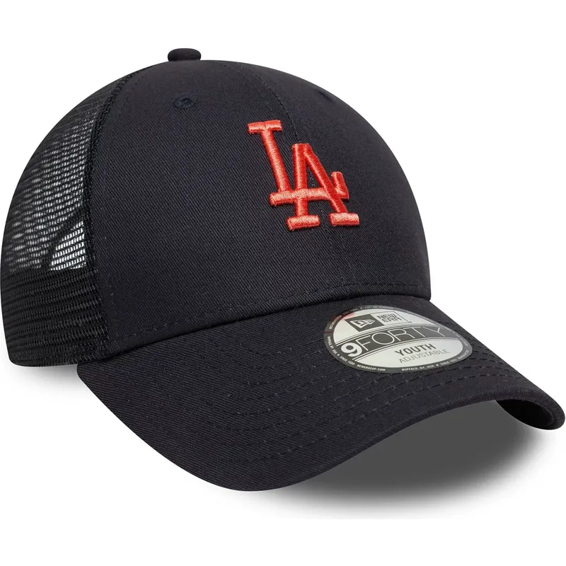 marinbla-justerbar-trucker-keps-for-barn-med-rod-logotyp-9forty-homefield-fran-los-angeles-dodgers-mlb-av-new-era