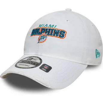 Miami Dolphins NFL New Era 9TWENTY Tvättad Distress Vit Justerbar Böjd Keps
