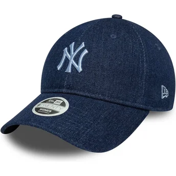Justerbar mörkblå böjd keps för kvinnor 9TWENTY Denim New York Yankees MLB från New Era