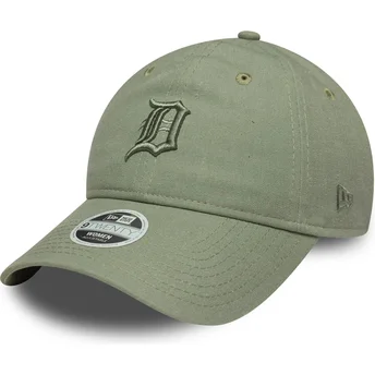 Grön justerbar kurvad keps för kvinnor med grönt Detroit Tigers MLB 9TWENTY-linne-logo från New Era