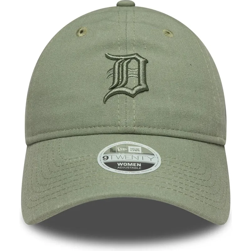 gron-bojd-justerbar-keps-for-dam-med-gront-9twenty-linen-logotyp-fran-detroit-tigers-mlb-av-new-era