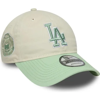 Beige och grön justerbar kurvad keps för kvinnor 9TWENTY World Series Cooperstown Los Angeles Dodgers MLB från New Era