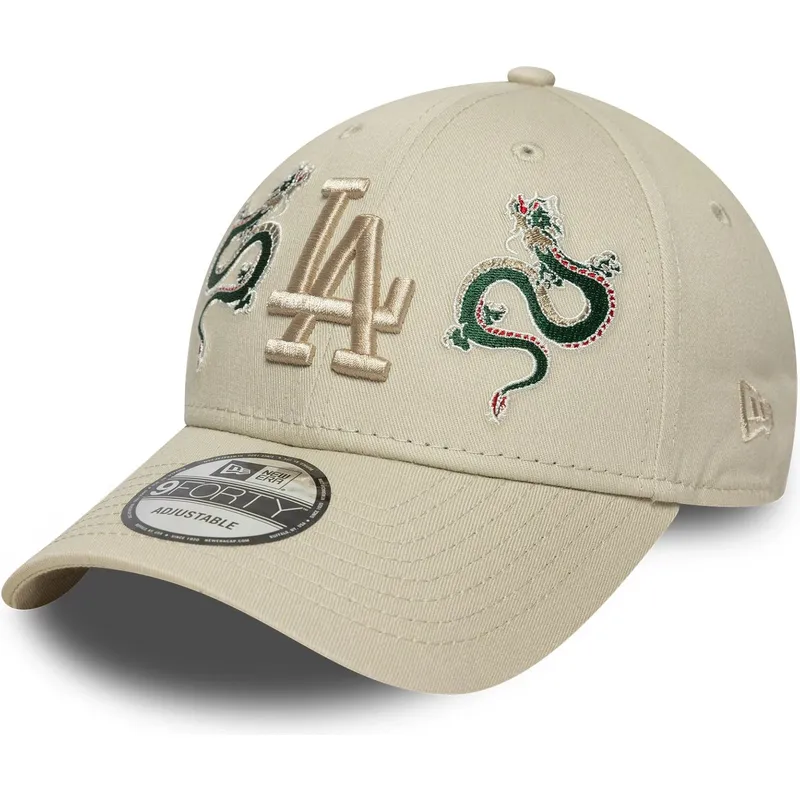 bojd-beige-justerbar-keps-med-beige-logotyp-9forty-icon-dragon-fran-los-angeles-dodgers-mlb-av-new-era