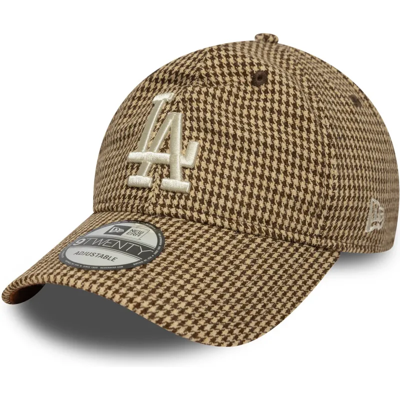 justerbar-brun-bojd-keps-9twenty-houndstooth-los-angeles-dodgers-mlb-fran-new-era