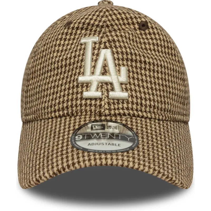 justerbar-brun-bojd-keps-9twenty-houndstooth-los-angeles-dodgers-mlb-fran-new-era