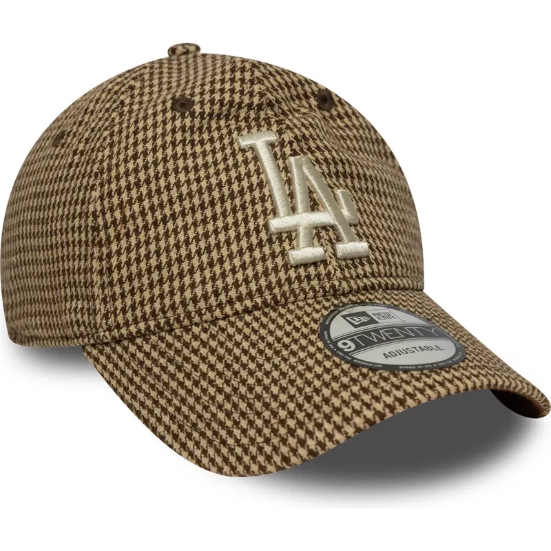 justerbar-brun-bojd-keps-9twenty-houndstooth-los-angeles-dodgers-mlb-fran-new-era