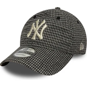 New York Yankees MLB New Era 9TWENTY Svart Justerbar Houndstooth Böjd Keps