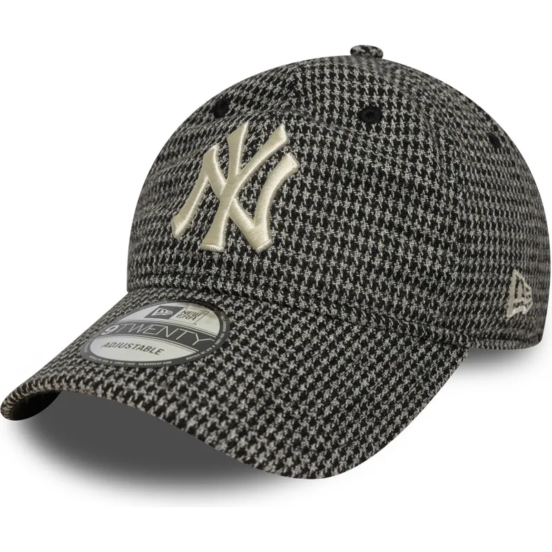 new-york-yankees-mlb-new-era-9twenty-justerbar-svart-kurvad-keps-houndstooth