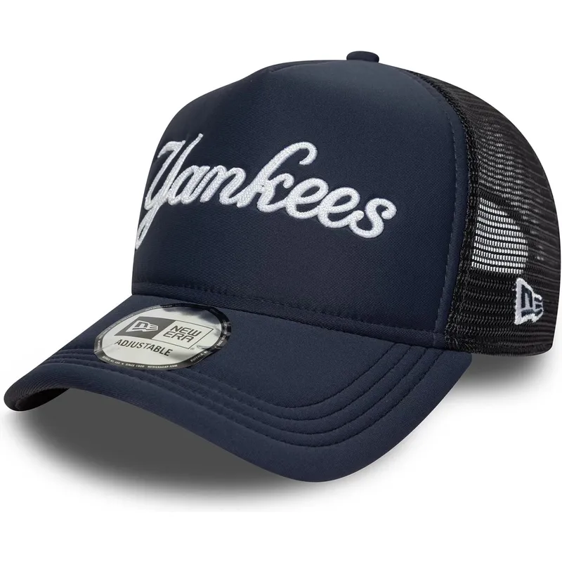 keps-trucker-marinbla-a-frame-script-new-york-yankees-mlb-fran-new-era