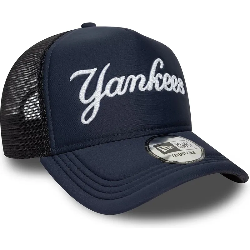 keps-trucker-marinbla-a-frame-script-new-york-yankees-mlb-fran-new-era