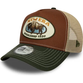 New Era brun och grön A Frame Animal Patch Buffalo truckerkeps