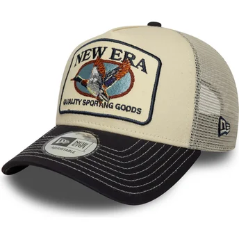 New Era beige och marinblå A Frame truckerkeps med anklapp.