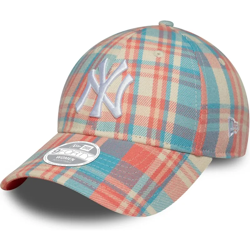 justerbar-rosa-och-bla-kurvad-keps-for-dam-9forty-check-av-new-york-yankees-mlb-fran-new-era