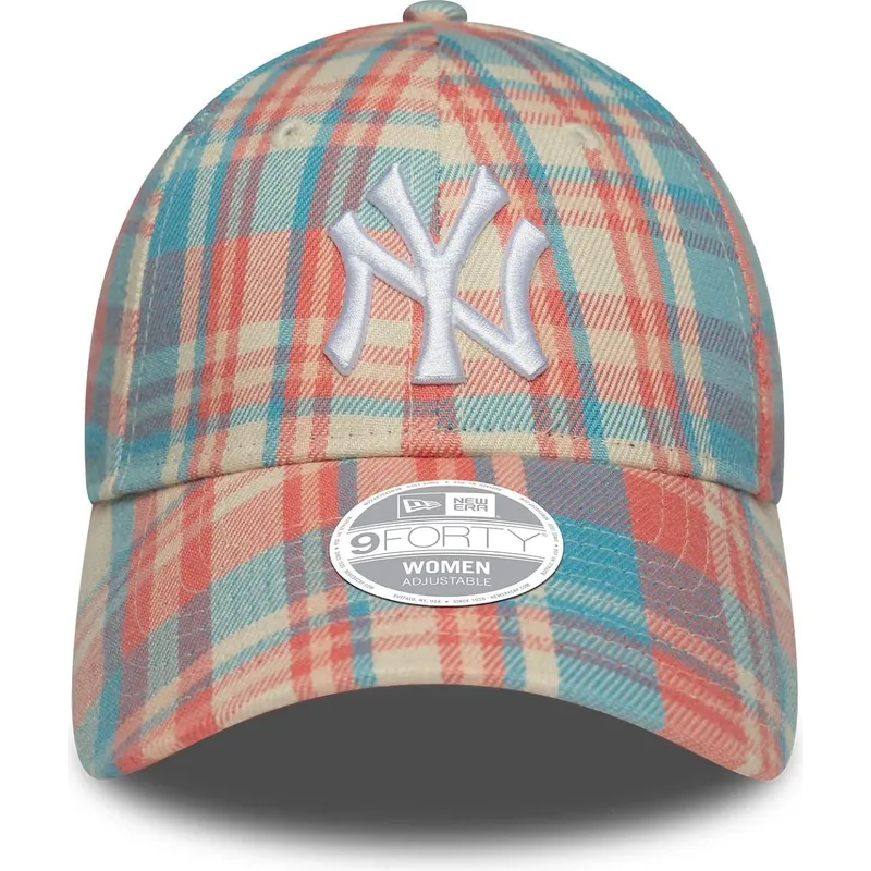 justerbar-rosa-och-bla-kurvad-keps-for-dam-9forty-check-av-new-york-yankees-mlb-fran-new-era