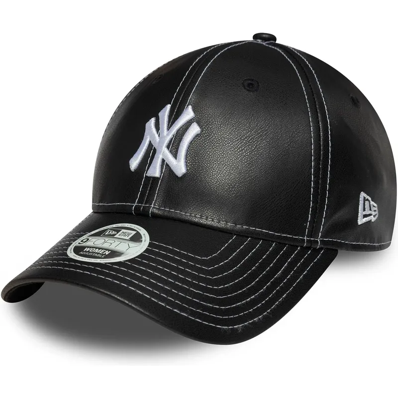 svart-justerbar-kurvad-keps-for-dam-9forty-topstitch-pu-fran-new-york-yankees-mlb-av-new-era